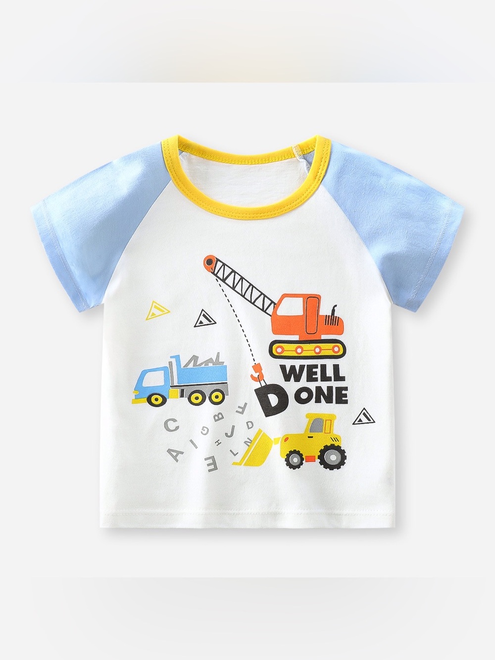 Kids Construction Graphic Tee - White, Light Blue & Yellow